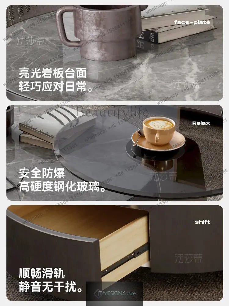 Runder Couchtisch aus Sinterstein – italienischer Luxus-Stil, modernes minimalistisches Design für kleine Räume