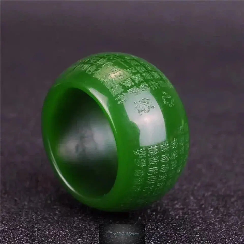 Natural Green Jadeite Ring 22mm – Heart Meridian, Buddhism Amulet, Hand-carved | Jewelry for Women & Men
