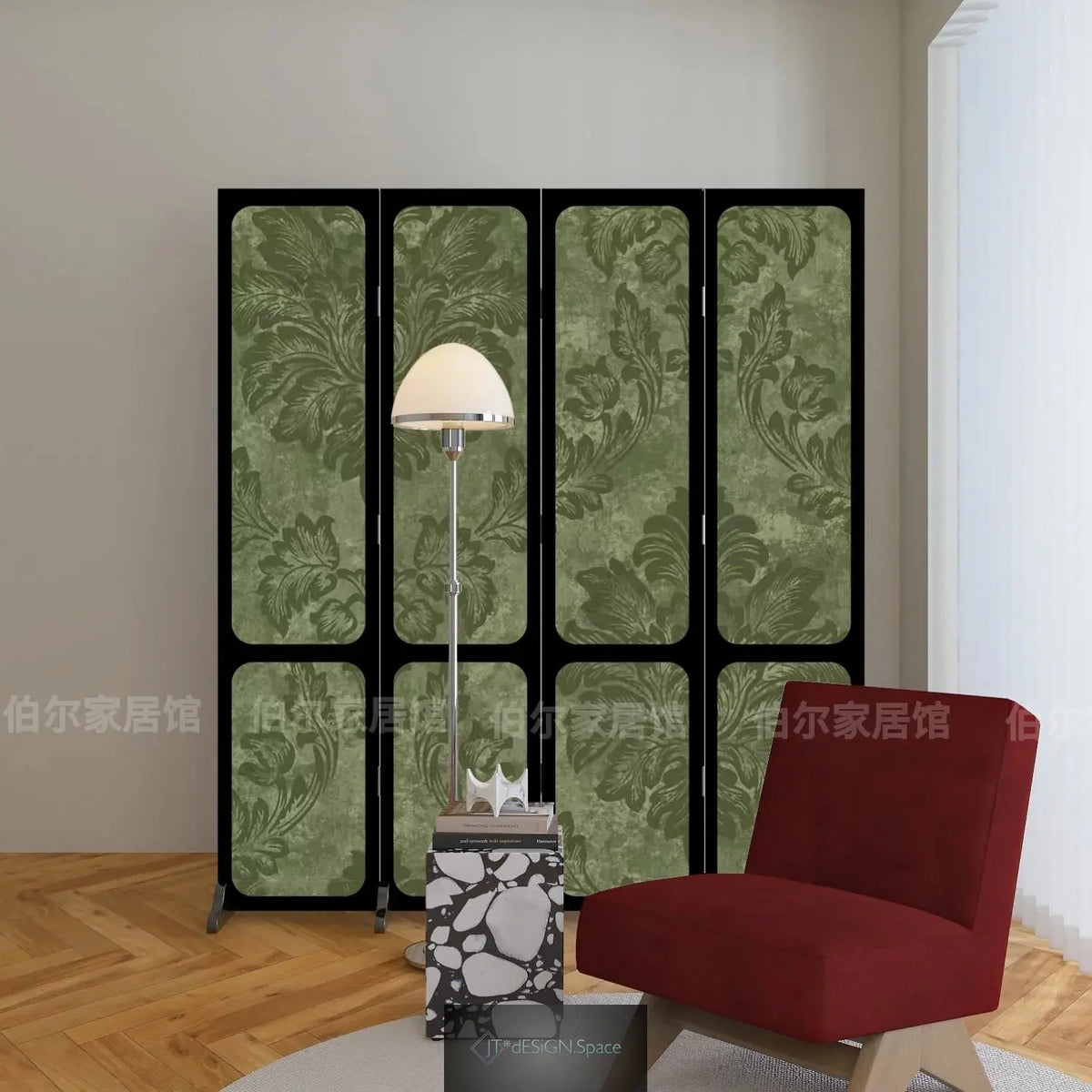 Mittelalterliches französisches Grün Rasen Amerikanische Raumteiler Wohnzimmer Schlafzimmer Sofa Hintergrunddecke Flur Flur Mobil Klappbar