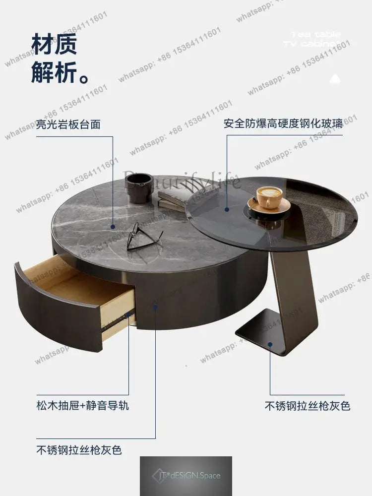 Runder Couchtisch aus Sinterstein – italienischer Luxus-Stil, modernes minimalistisches Design für kleine Räume