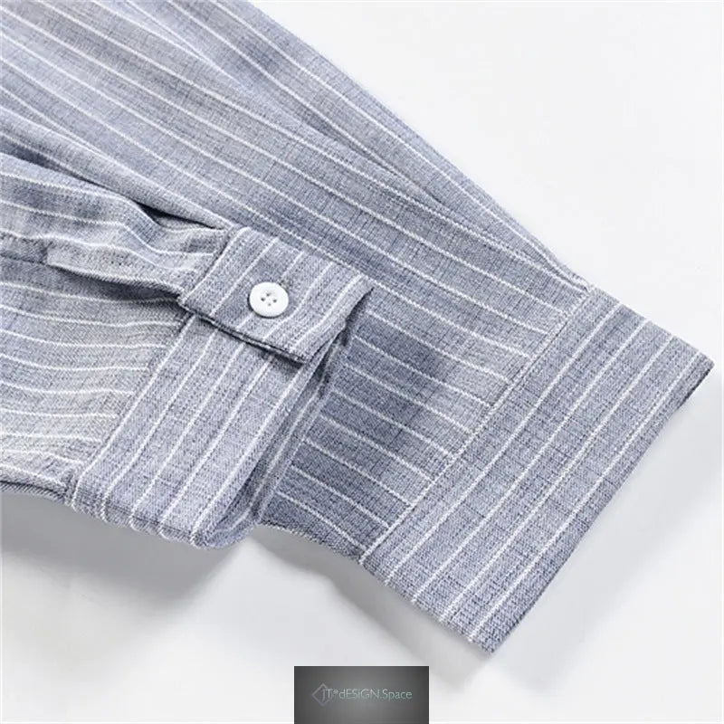 Vintage Casual Vertical Stripe Cursive Letter Embroidery Long Sleeve Turn-Down Collar Men's Shirt