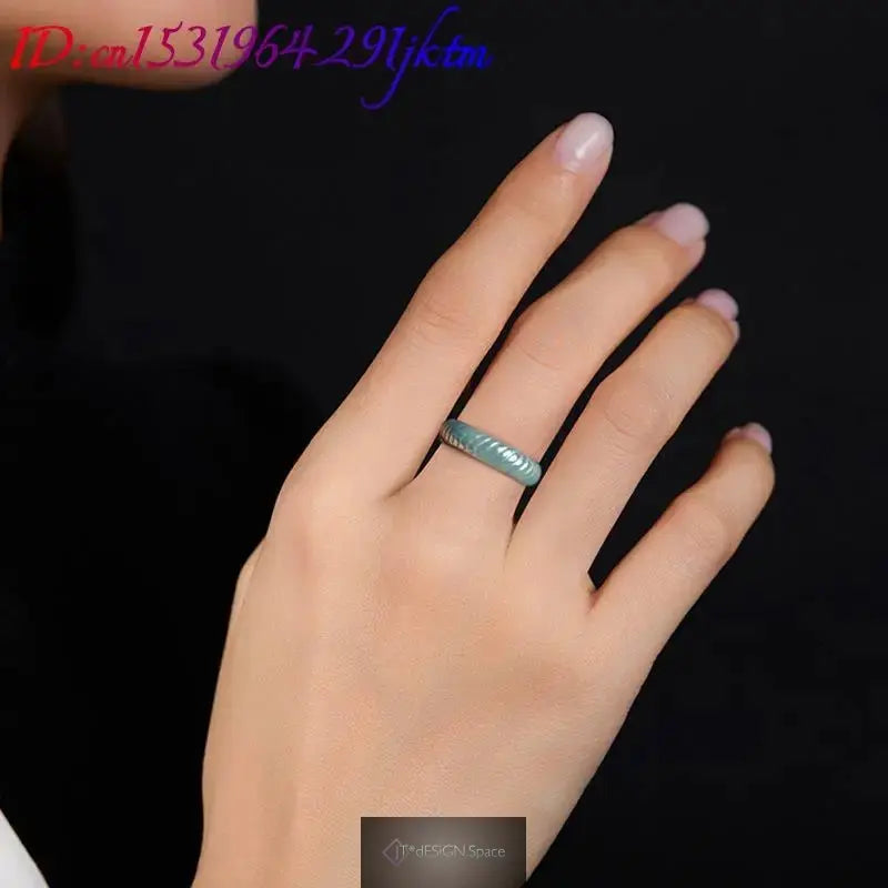 Blaue Ringe aus echter birmanischer Jadeit, luxuriöse geschnitzte Smaragdgeschenke, Vintage-Amulett, Designer-Schmuckaccessoires aus natürlicher birmanischer Jade