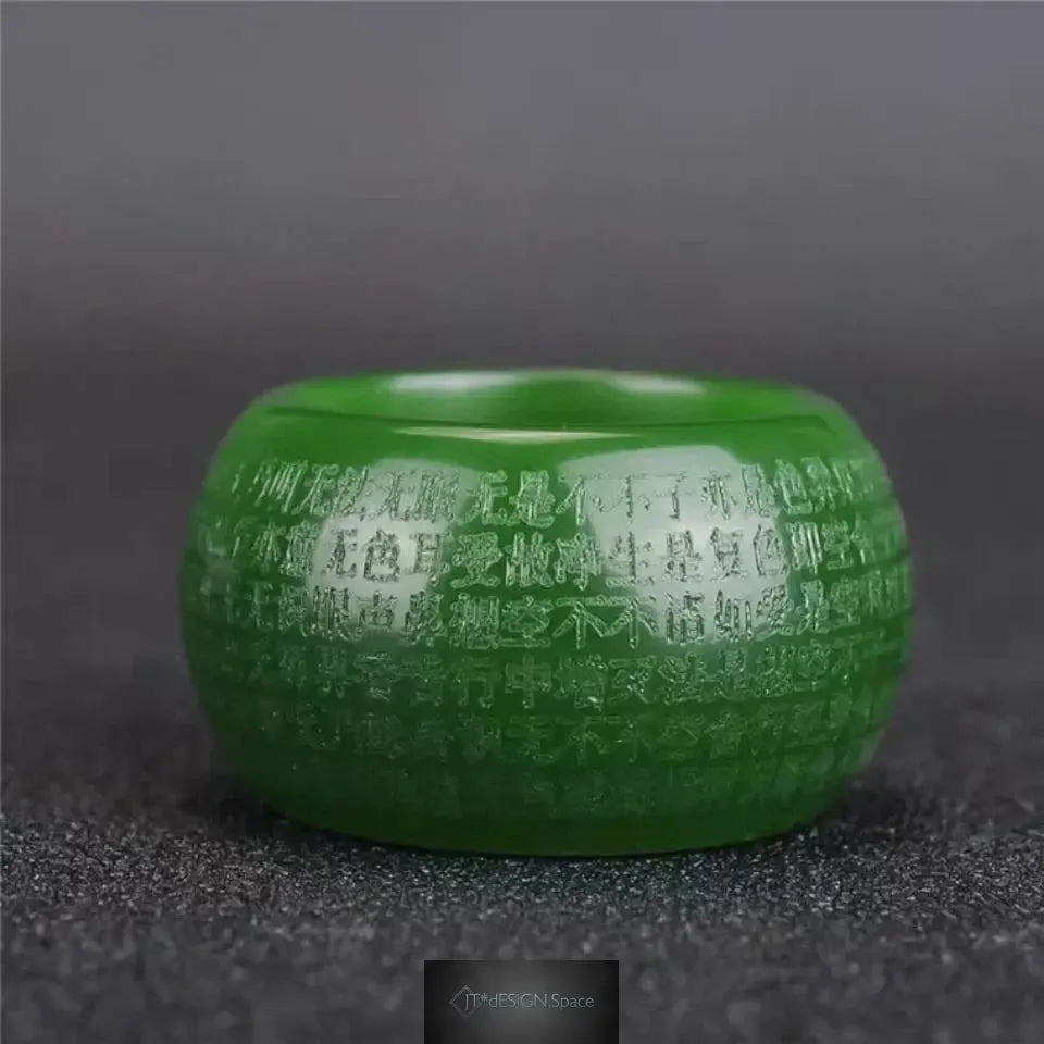 Natural Green Jadeite Ring 22mm – Heart Meridian, Buddhism Amulet, Hand-carved | Jewelry for Women & Men