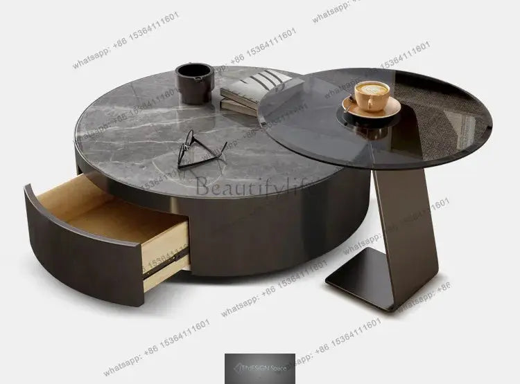 Runder Couchtisch aus Sinterstein – italienischer Luxus-Stil, modernes minimalistisches Design für kleine Räume