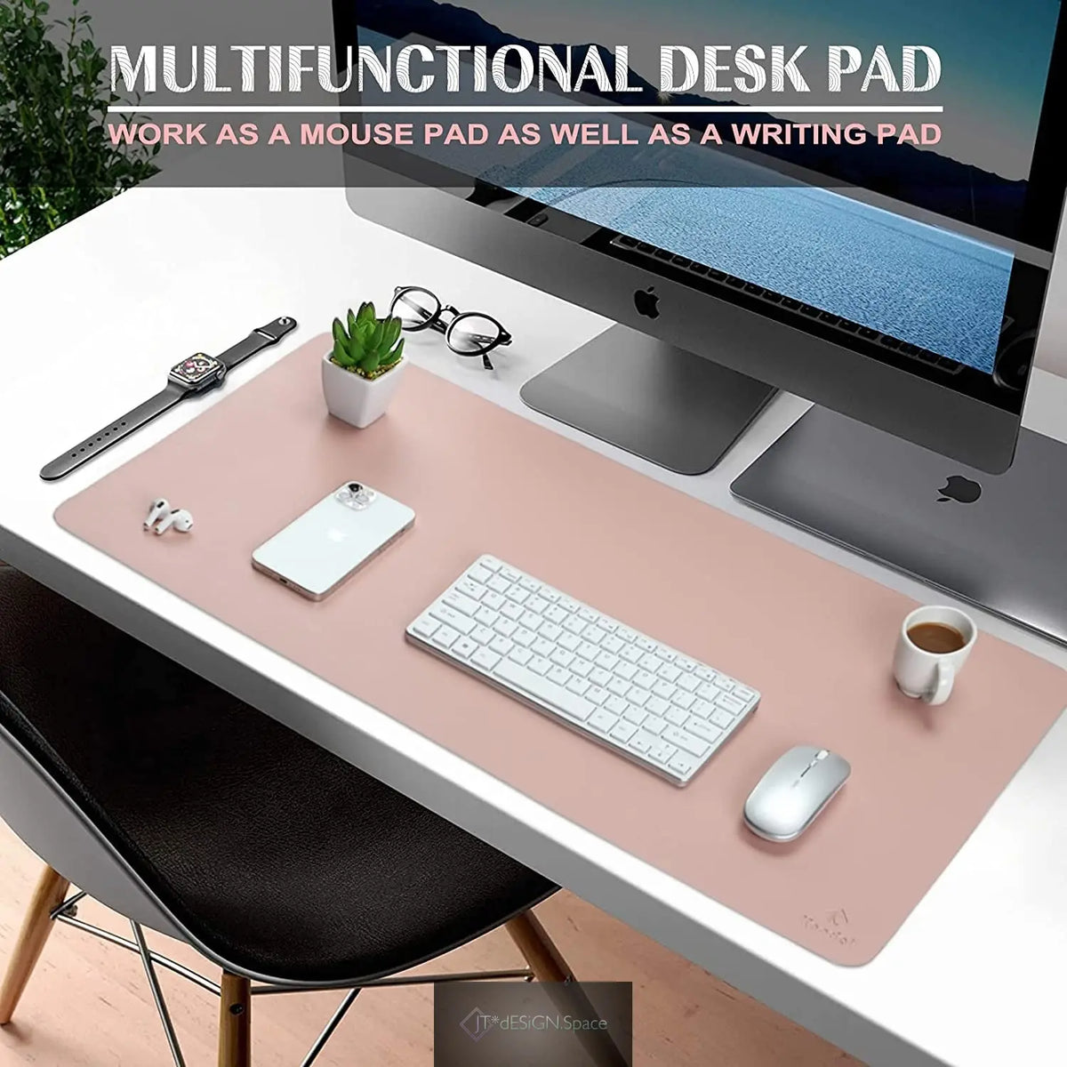 Large Office Desk Mat, Leather Mouse Pad (31.5"X15.7", Pink)