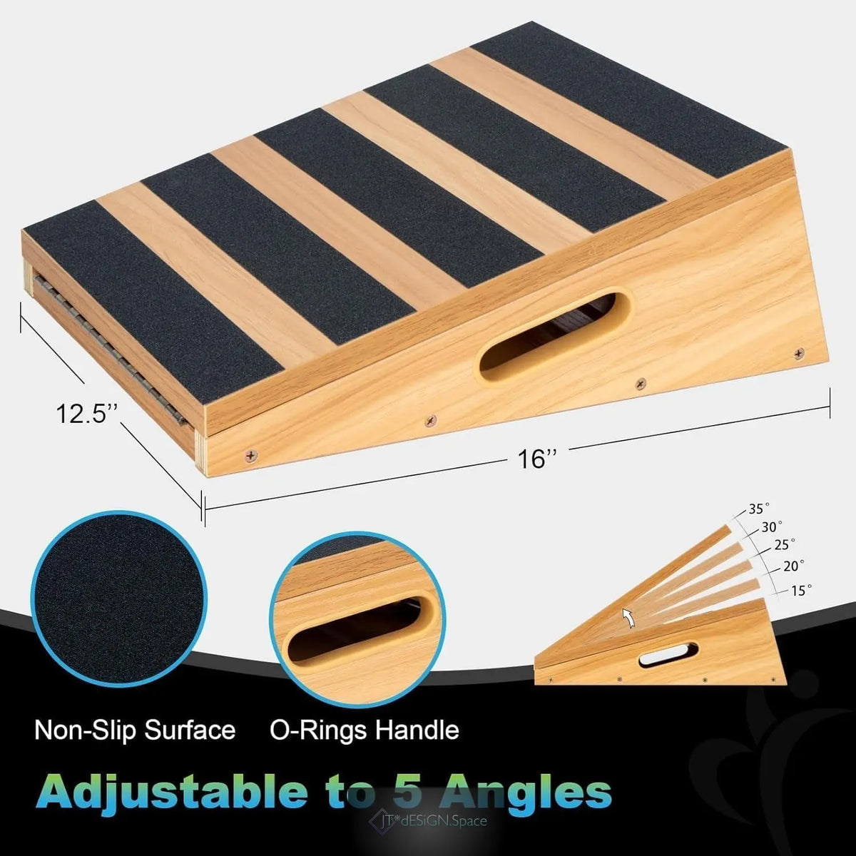 Wooden Slant Board, 5 Adjustable Angles, 500 Lb, Side Handle