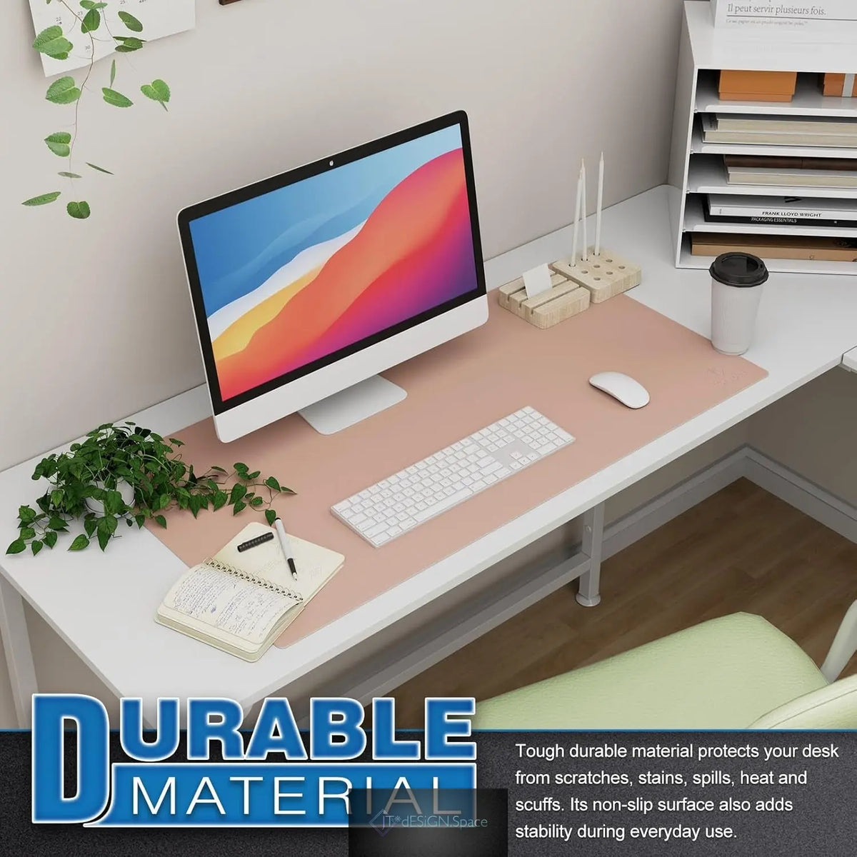 Large Office Desk Mat, Leather Mouse Pad (31.5"X15.7", Pink)
