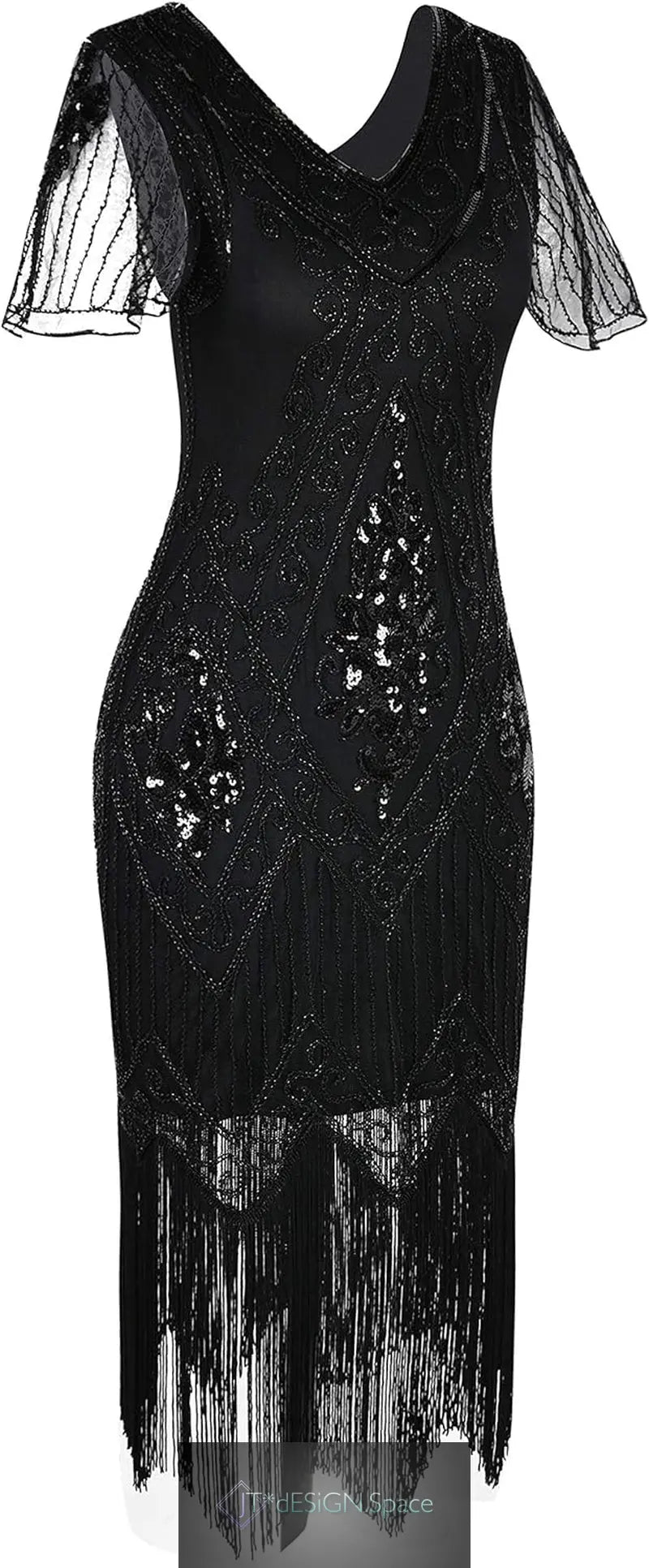 Women'S Flapper Dresses 1920S Sequins Art Deco Gatsby Cocktail Dress with Sleeve