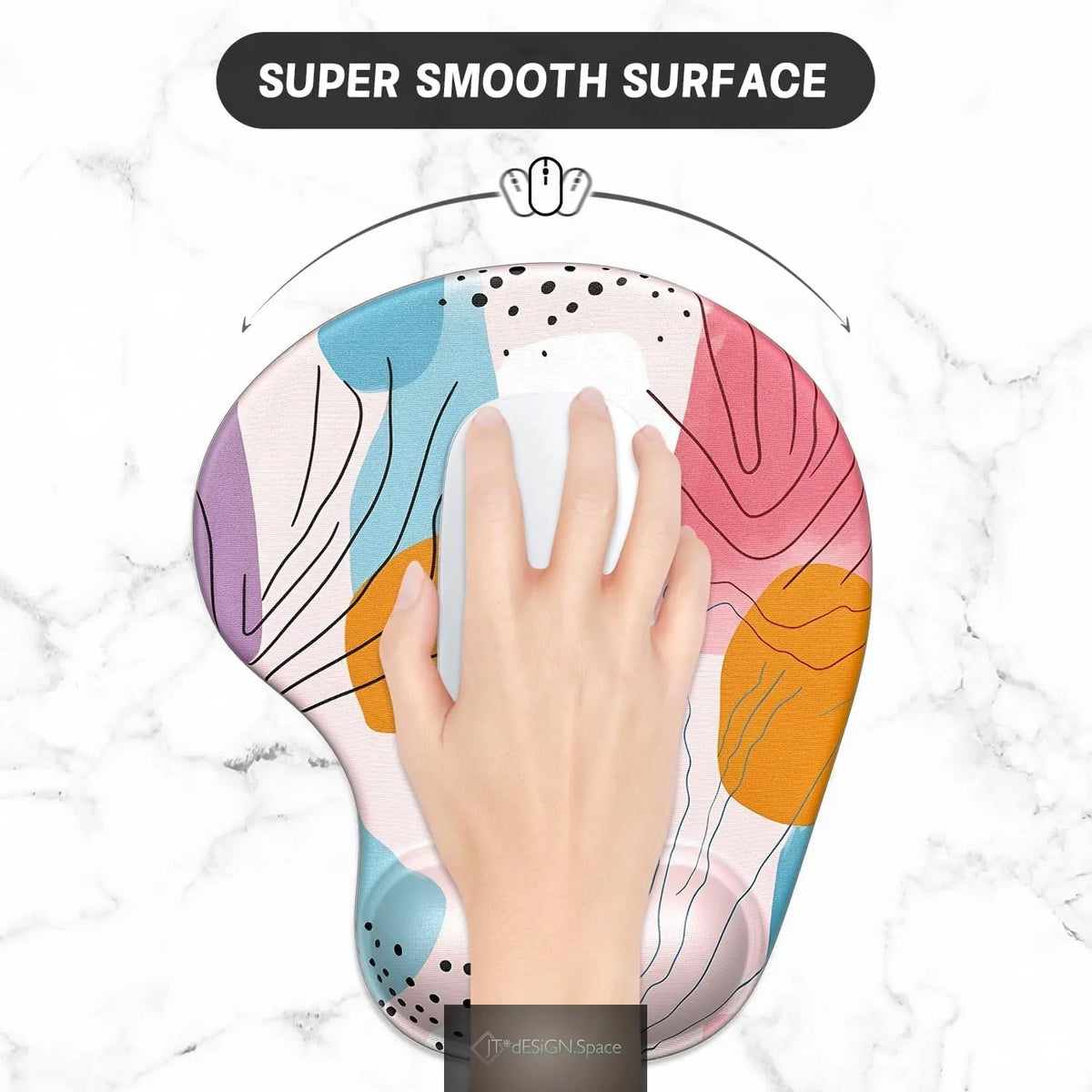 Ergonomic Mouse Pad Coaster Set with Gel Wrist Support Wrist Rest Smooth Surface Non-Slip PU Base Comfortable Office Supplies Pain Relief, 9.5 X 8.3 Inches, Art Style Pattern