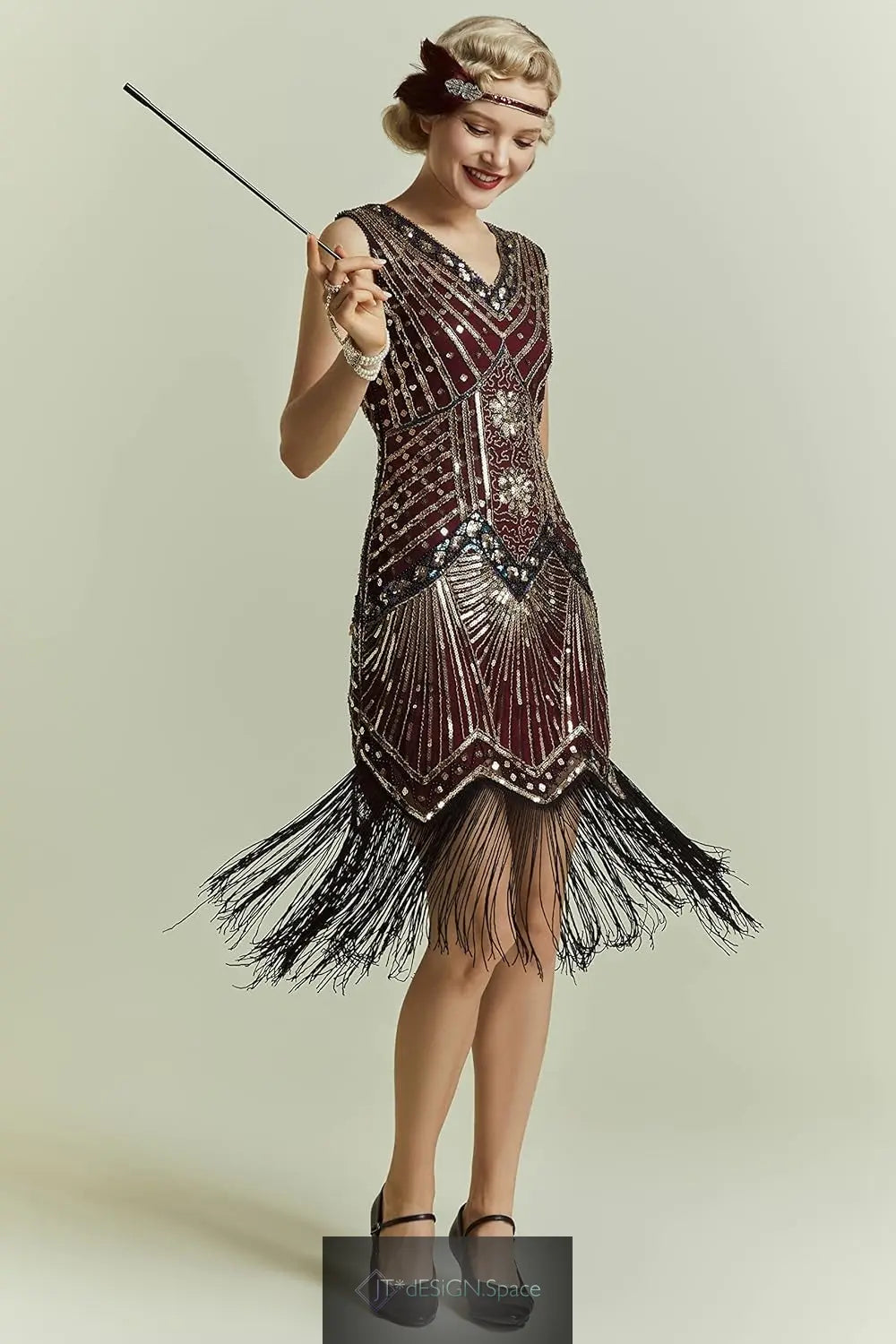 Women'S Flapper Dresses 1920S V Neck Beaded Fringed Great Gatsby Dress