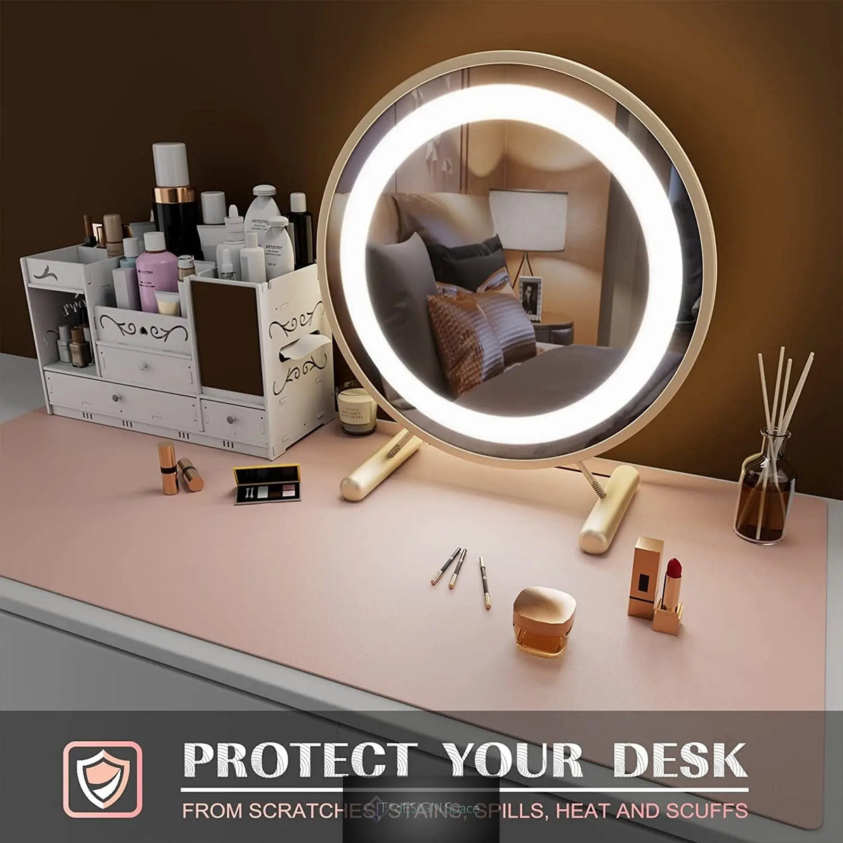 Large Office Desk Mat, Leather Mouse Pad (31.5"X15.7", Pink)