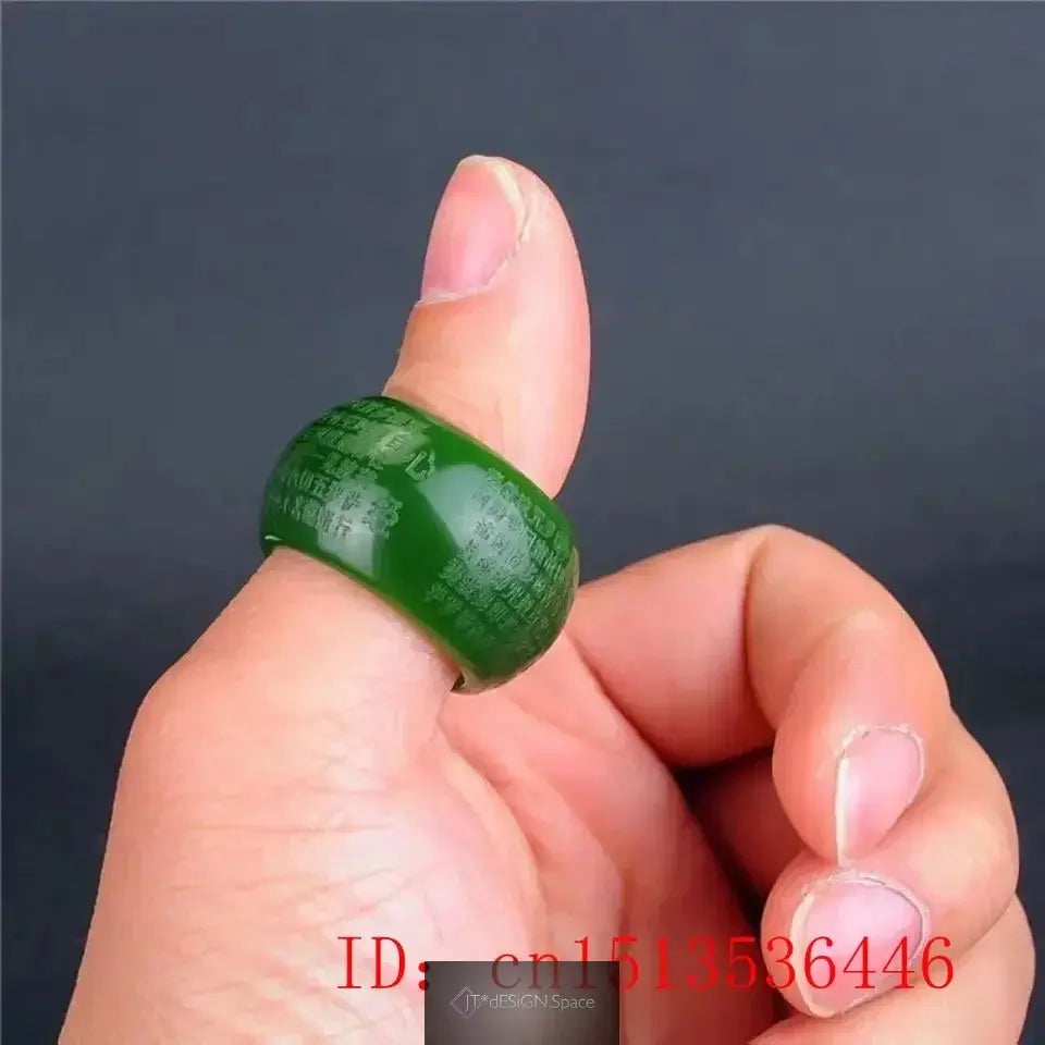 Natural Green Jadeite Ring 22mm – Heart Meridian, Buddhism Amulet, Hand-carved | Jewelry for Women & Men