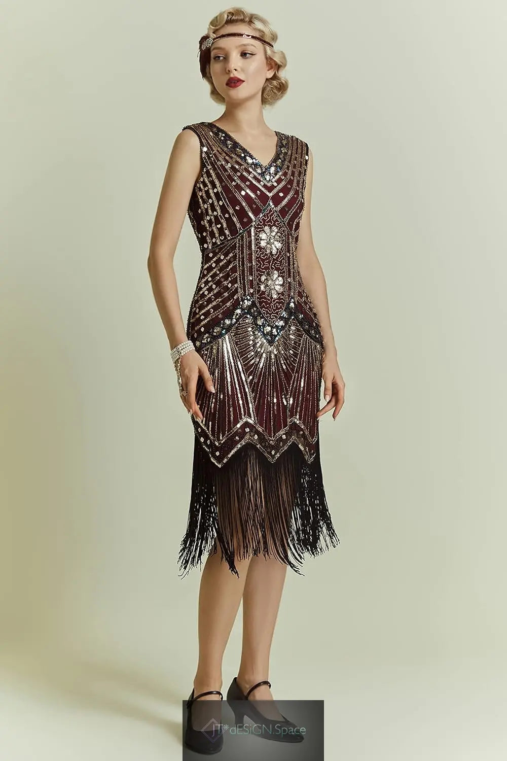 Women'S Flapper Dresses 1920S V Neck Beaded Fringed Great Gatsby Dress