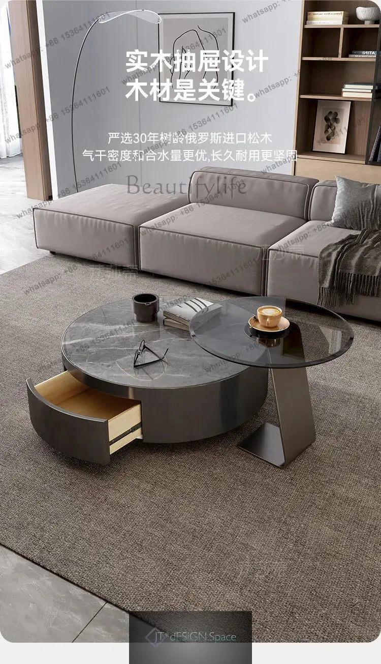 Runder Couchtisch aus Sinterstein – italienischer Luxus-Stil, modernes minimalistisches Design für kleine Räume