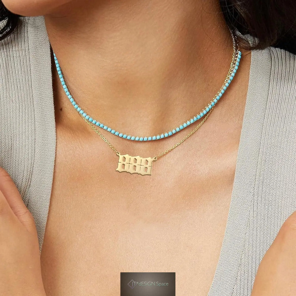 Angel Number Necklace for Women, 18K Gold Plated 000 111 222 333 444 555 666 777 888 999 Necklace Numerology Jewelry