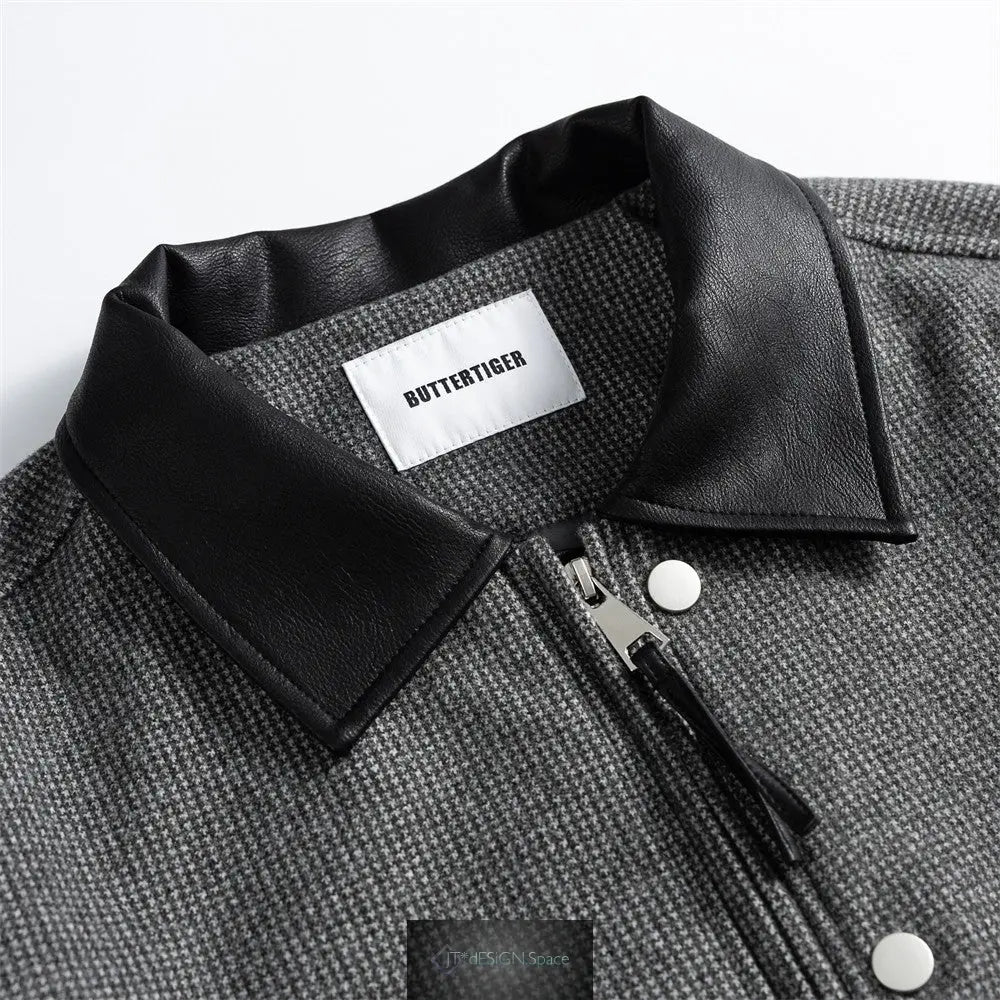 Buttertiger Collegejacke – Houndstooth Colorblock Oversized