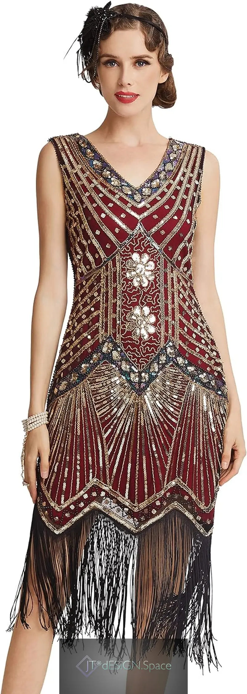 Women'S Flapper Dresses 1920S V Neck Beaded Fringed Great Gatsby Dress