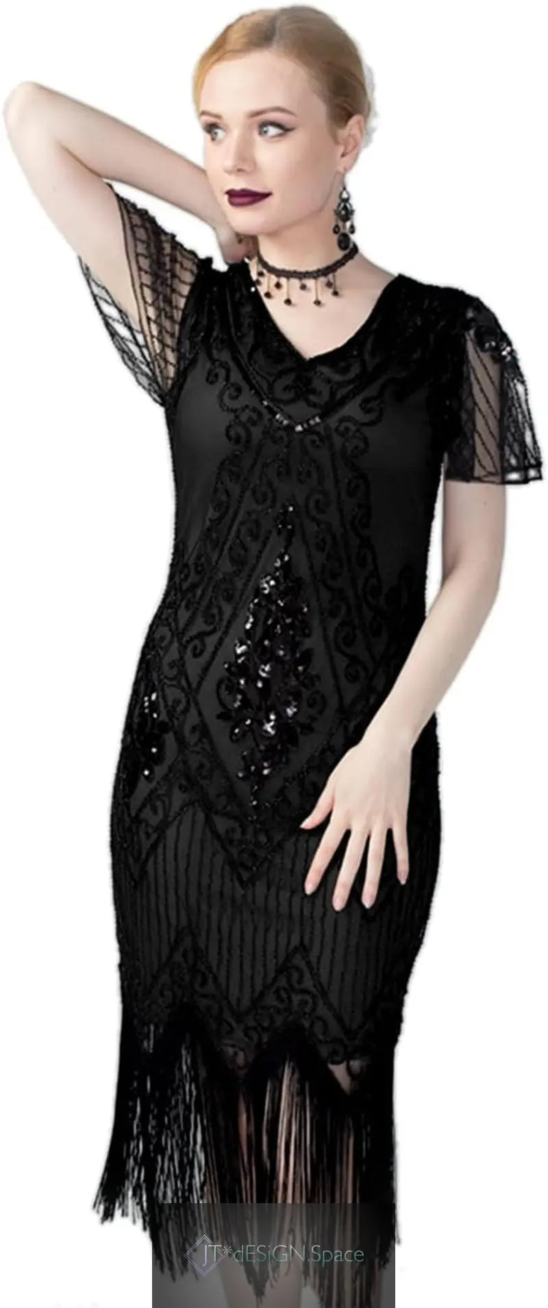 Women'S Flapper Dresses 1920S Sequins Art Deco Gatsby Cocktail Dress with Sleeve