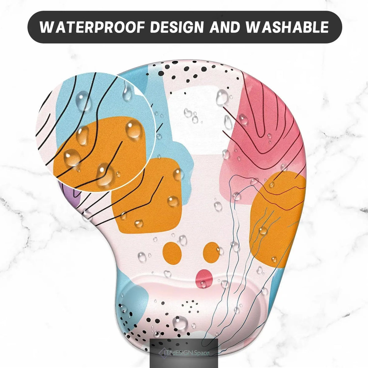 Ergonomic Mouse Pad Coaster Set with Gel Wrist Support Wrist Rest Smooth Surface Non-Slip PU Base Comfortable Office Supplies Pain Relief, 9.5 X 8.3 Inches, Art Style Pattern