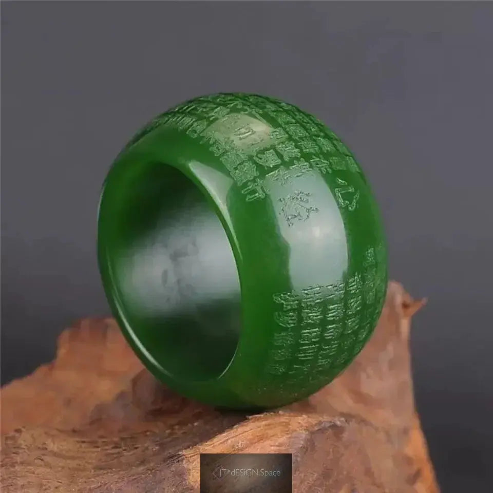 Natural Green Jadeite Ring 22mm – Heart Meridian, Buddhism Amulet, Hand-carved | Jewelry for Women & Men
