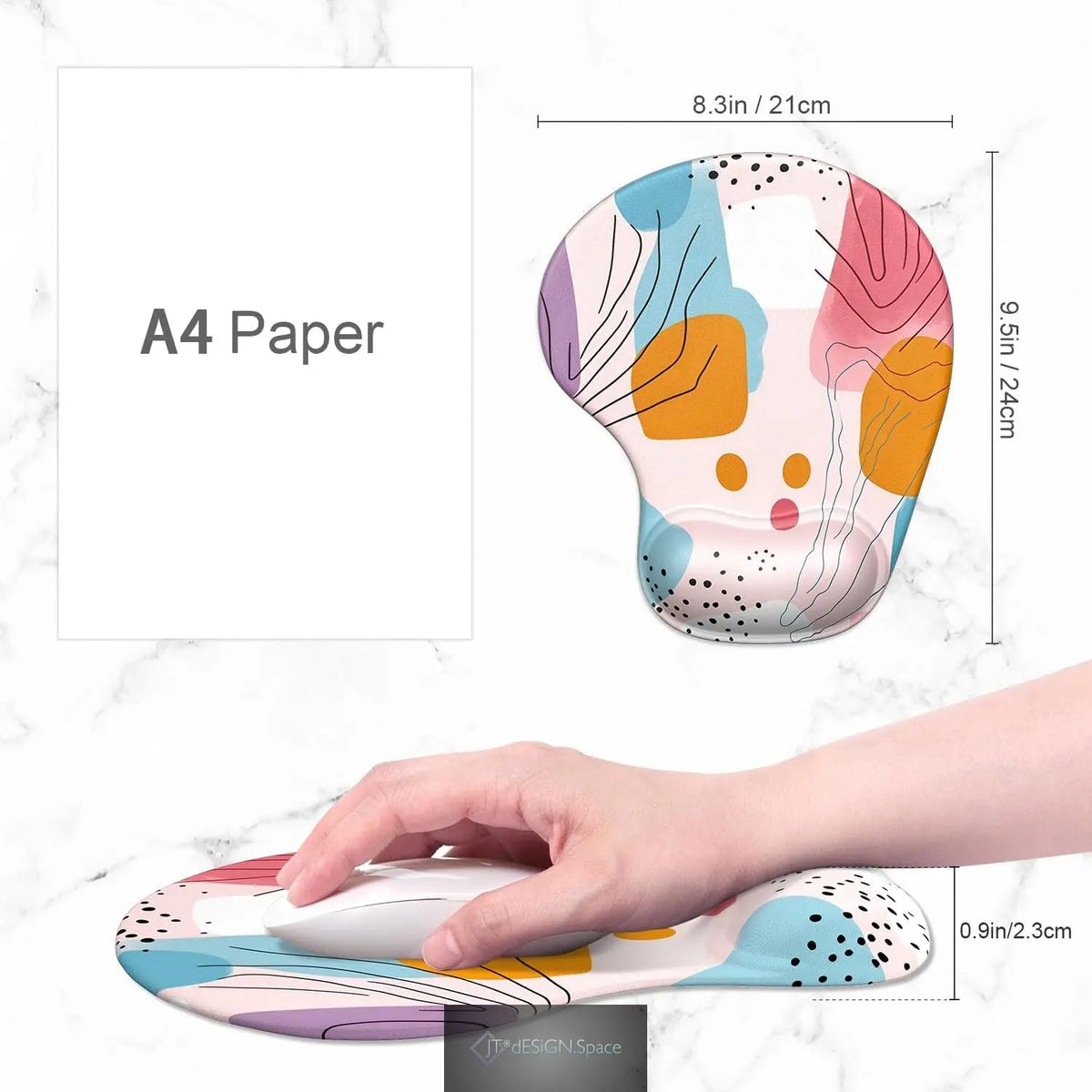 Ergonomic Mouse Pad Coaster Set with Gel Wrist Support Wrist Rest Smooth Surface Non-Slip PU Base Comfortable Office Supplies Pain Relief, 9.5 X 8.3 Inches, Art Style Pattern