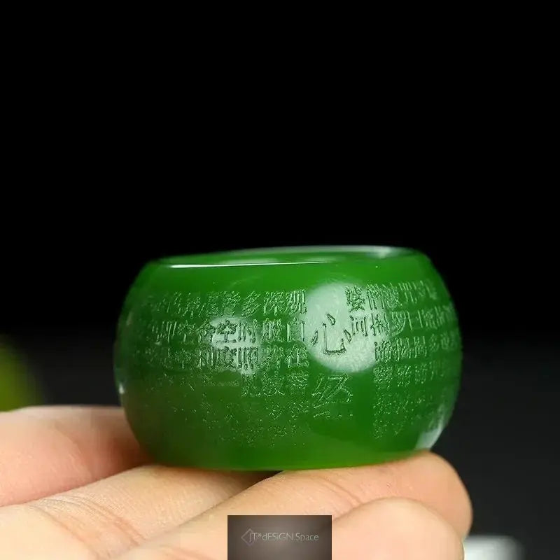Natural Green Jadeite Ring 22mm – Heart Meridian, Buddhism Amulet, Hand-carved | Jewelry for Women & Men
