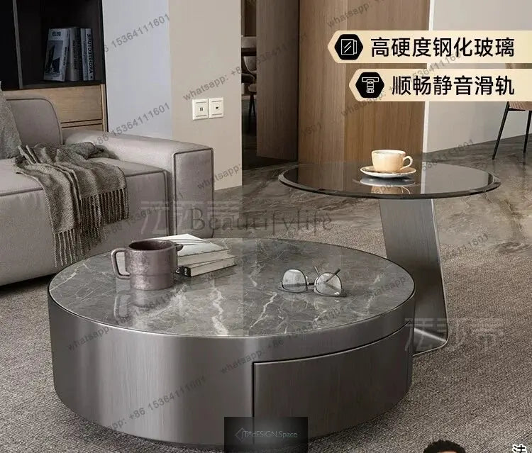 Runder Couchtisch aus Sinterstein – italienischer Luxus-Stil, modernes minimalistisches Design für kleine Räume